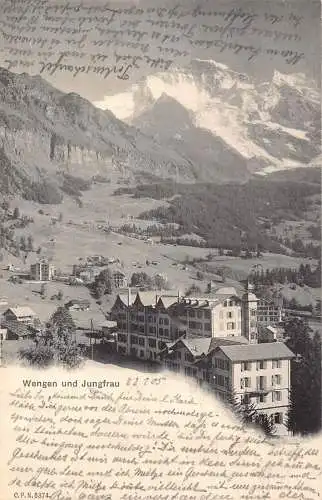 Schweiz 1905 Wengen und Jungfrau Berg Vintage Postkarte