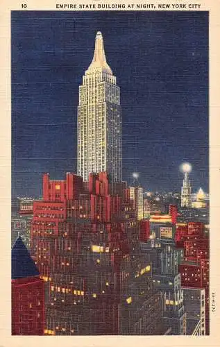 US New York City Empire State Building at Night Vintage Postkarte