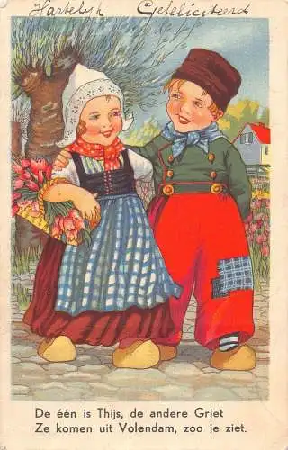 Niederlande 1914 Kinder Tracht Holzschuhe Tulpen Volendam Postkarte