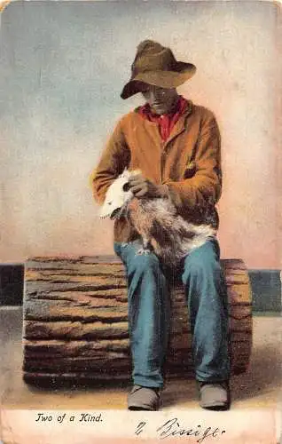 Comic Humor 1908 Two of a Kind Boy and Opossum Vintage Postkarte