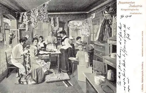 Deutschland 1904 Frau macht Spitze Handwerk Posamenten Industrie Postkarte