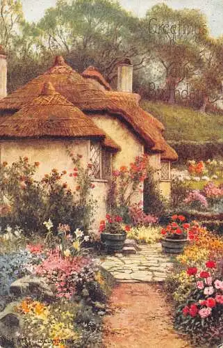 England 1943 Geburtstagsgrüße The Rest Belworthy Flowers Cottage Postkarte