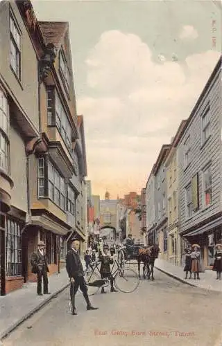 England 1920 East Gate Fore Street Totnes Boy with Bicycle vintage Postkarte