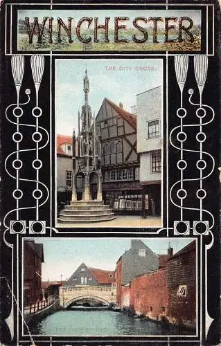 England 1917 Winchester City Cross and Bridge Multi-View Vintage Postkarte