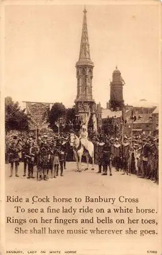 England Banbury Lady on White Horse Parade Zitat Vintage Postkarte