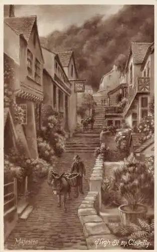 England High Street of Clovelly Donkey Vintage Postkarte