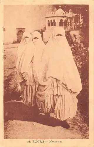 Tunesien 1919 Mauresken Frauen in Burka Ethnische Vintage Postkarte