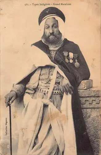 B033 Algerien Typen Indigenes Grand Marabout verzierter Militärmann Postkarte