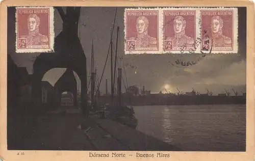 B035 Argentinien Darsena Norte Buenos Aires Hafen Mondschein Vintage Postkarte