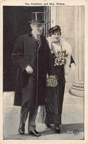 B041 Postkarte US-Politiker Präsident Woodrow Wilson und Frau Wilson