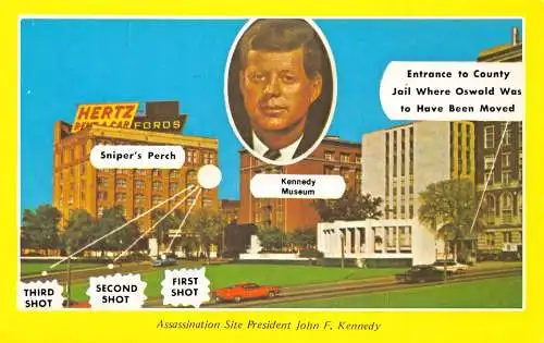 B040 Politiker Präsident John F Kennedy Attentatsort Autos Postkarte