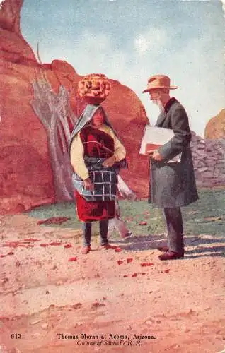 B042 Thomas Moran bei Acoma Arizona und Indianerin Postkarte