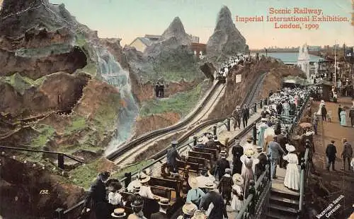 England Scenic Railway Imperial Int Ausstellung London 1909 Zug Touristen Postkarte