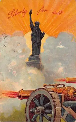 B041 US 1908 Liberty for All Freiheitsstatue Canon Sonnenuntergang geprägte Postkarte