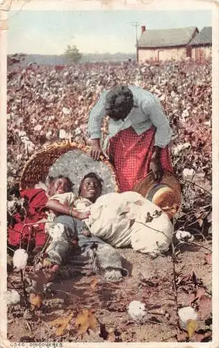 B042 US-amerikanische ethnische Amerikaner entspannen sich im Baumwollfeld entdeckt 1911 Postkarte