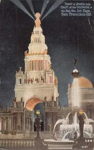 B042 US Tower of Jewels PanPac Int Exposition San Francisco Night 1915 Postkarte