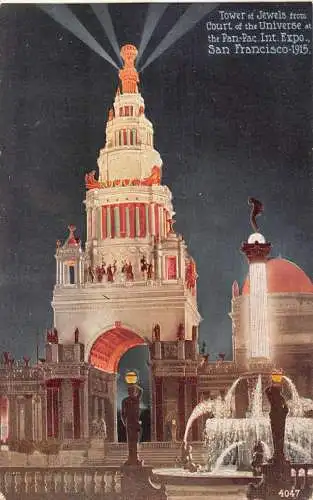 B042 US Tower of Jewels Pan Pac Int Exposition San Francisco Night 1915 Postkarte