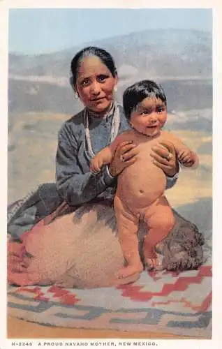 B043 Ethnische Indianer Stolze Navaho Mutter New Mexico Baby Junge Postkarte