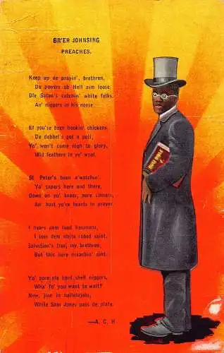 B043 Ethno American in Suit Bibel Br'er Johnsing predigt 1949 alte Postkarte