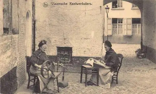 B031 Belgien Vlaamsche Kantwerksters Alte Frauen machen Spitze Vintage Postkarte