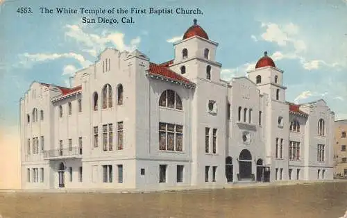B030 US White Temple of First Baptist Church San Diego Kalifornien Postkarte
