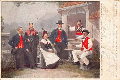 B044 Volkstrachten 1899 Badische aus Ried Schutterwald Baden Postkarte