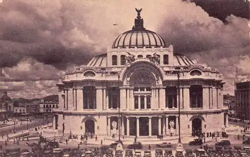 Mexiko 1936 Fine Arts Palace Mexiko Stadt Autos Vintage Postkarte