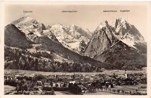 Deutschland 1936 Garmisch mit Zugspitzmassiv Vintage Postkarte