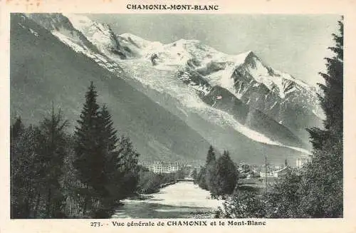 Frankreich Gesamtansicht von Chamonix und Mont Blanc Vintage Postkarte