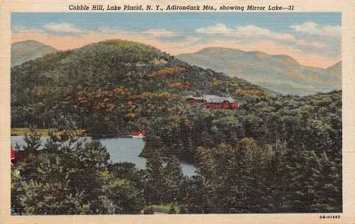 USA New York Lake Placid 1945 Cobble Hill Adirondack Mts Mirror Lake Postkarte