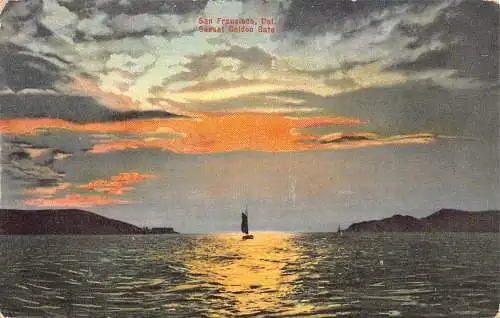 B030 US San Francisco California Sunset Golden Gate Vintage Postkarte