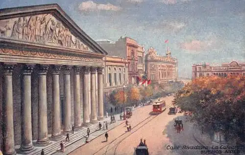 Argentinien Calle Rivadavia Kathedrale Buenos Aires Straßenbahn Vintage Postkarte