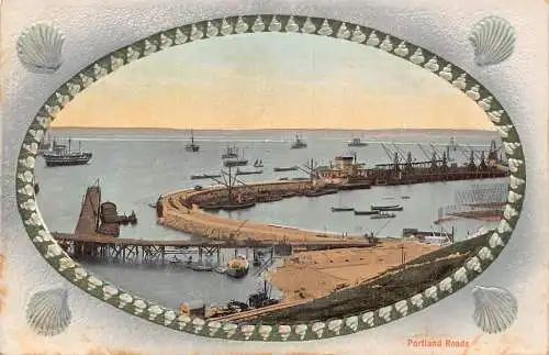 England Portland Roads Boote Eisenbahn Shells Passepartout geprägte Postkarte