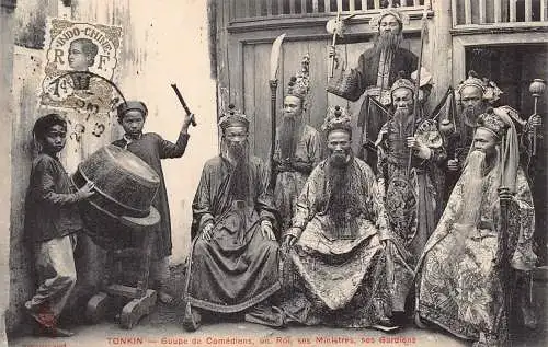 Vietnam Indochina 1913 Tonkin Gruppe von Komikern ethnische Vintage Postkarte