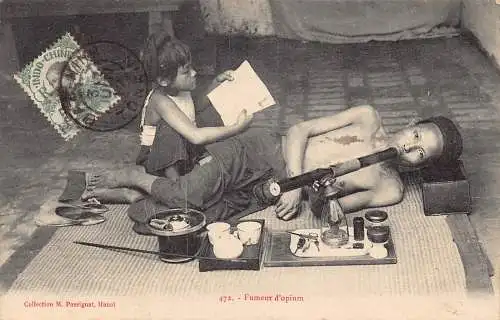 Vietnam Indochina 1912 Opium Raucher Ethno Vintage Postkarte