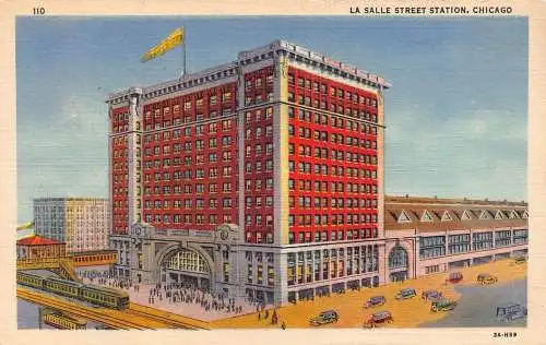 US Chicago Salle Street Station Bahnhof Vintage Postkarte