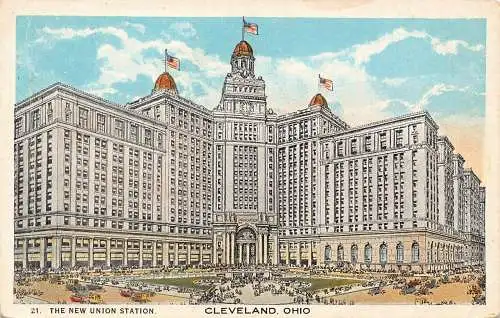 US Ohio Cleveland New Union Station Bahnhof Vintage Postkarte