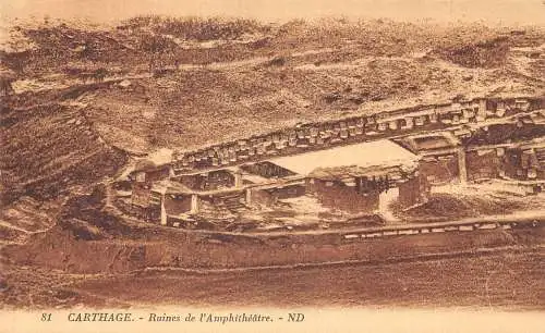 B019 Tunesien Karthago Ruines de l'Amphiteatre Theater umgekehrte Foto Postkarte