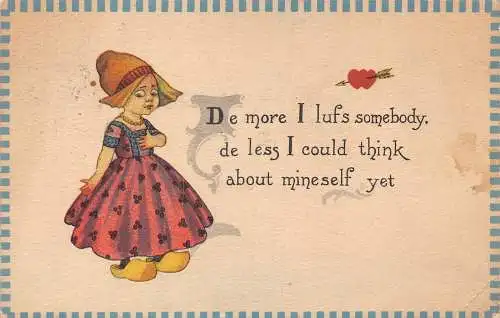 Love Romance 1914 Dutch Girl More I Lufs Somebody less I think mineself postkarte