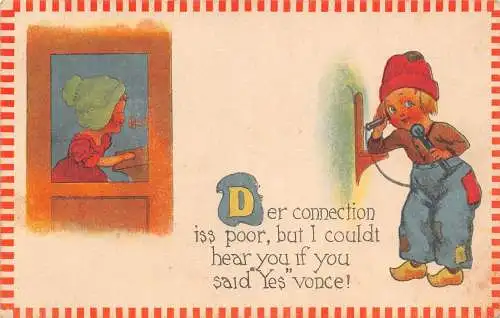 Comic Kinder telefonieren niederländische Tracht 1913 Postkarte