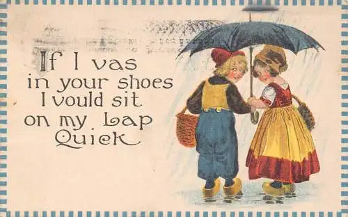 Liebe 1914 niederländische Kinder unter Regenschirm Ich würde auf meinem Schoß sitzen Schnell Postkarte
