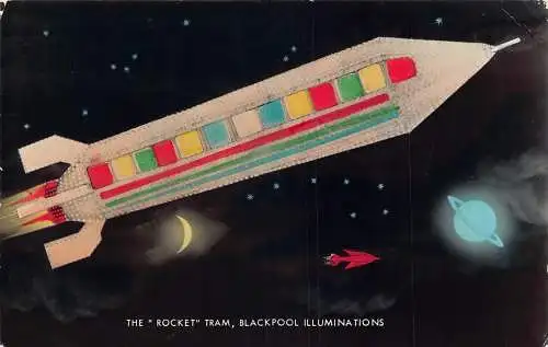 England 1961 The Rocket Tram Blackpool Illuminations Crescent Moon Postkarte