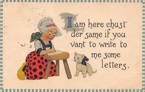 Holländisches Mädchen Schrift auf Stuhl Auto Schreiben Sie mir einige Briefe 1914 Postkarte