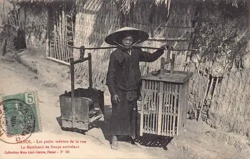 Vietnam Indochina 1912 Hanoi Suppe Straße Verkäufer ethnische Vintage Postkarte