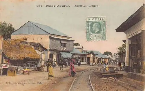 Nigeria Lagos Westafrika Eisenbahn Geschäfte Handel Vintage Postkarte