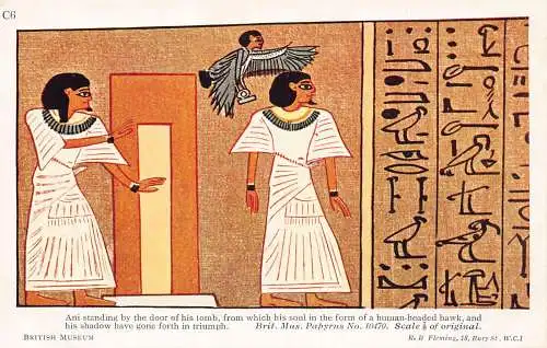 Ägyptischer Papyrus aus British Museum Ani Grab Tür Menschlicher Kopf Falke Postkarte