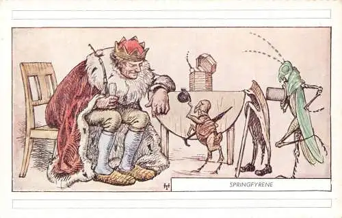 Fantasy King spricht mit humanisierten Insekten Grillen Pullover von H Tegner Postkarte