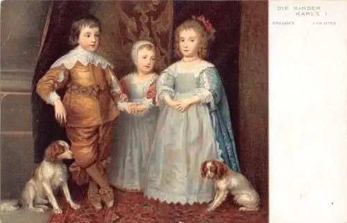 Kunst Die Kinder Karls I Dresden von Van Dyck Cocker Spaniel Hunde Postkarte