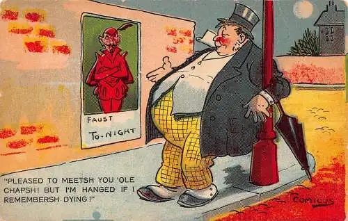Humor Comic gezeichnet Fat Man Treffen Faust Poster Mondlicht Vintage Postkarte