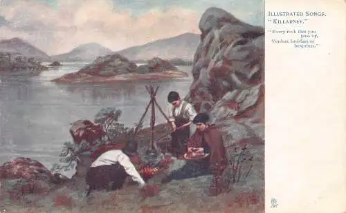 Schottland Killarney illustrierter Song Every Rock - Jungen Camping machen Essen Postkarte